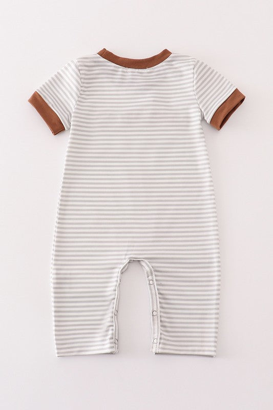 Brown Football Stripe Romper