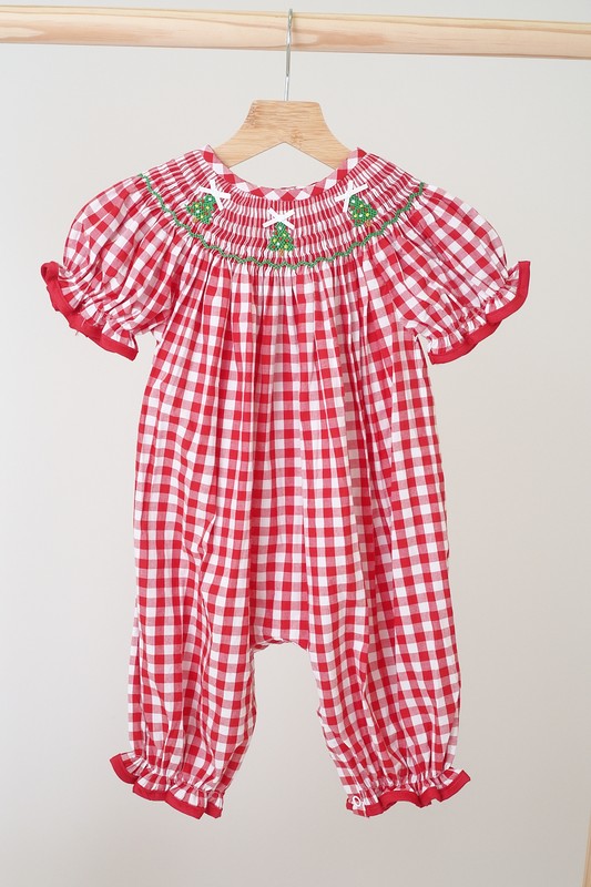 Gingham Smocked Christmas Romper