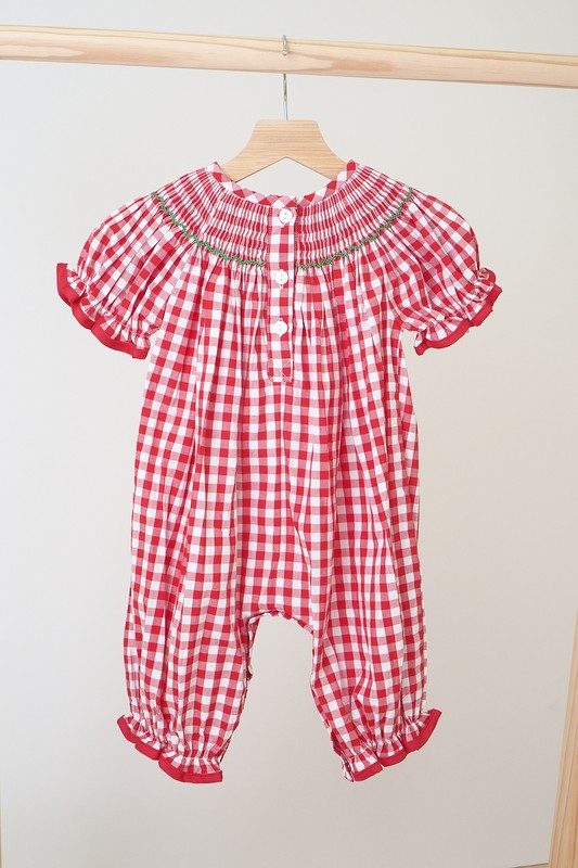 Gingham Smocked Christmas Romper