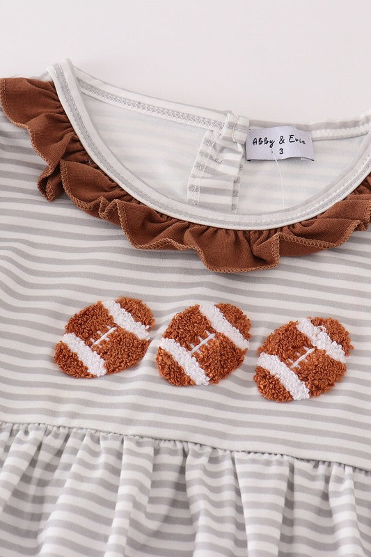 Brown Football French Knot Stripe Girl Set